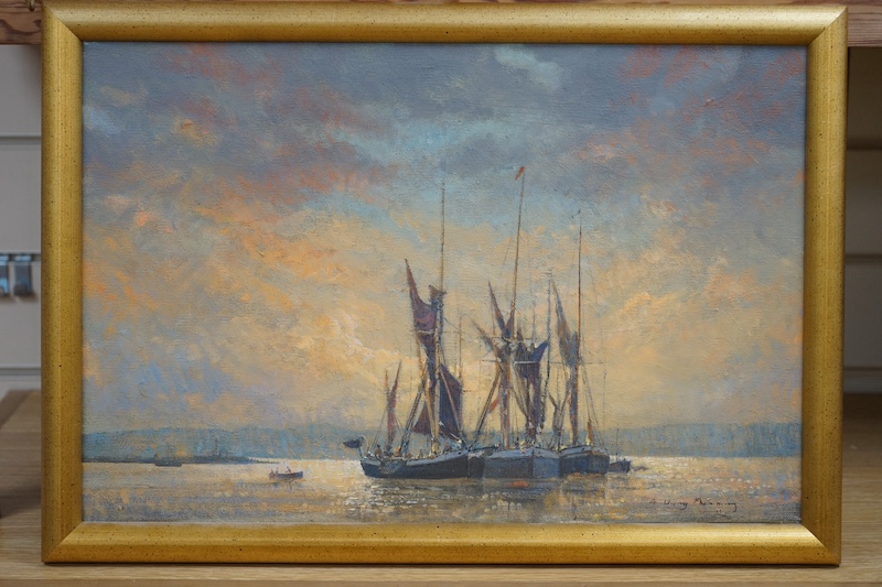 Anthony Flemming ROI, RSMA, Wapping Group of Artists (b. 1936), oil on canvas, ‘Morning Light 1994’, signed, 29 x 44cm, gilt framed. Condition - good